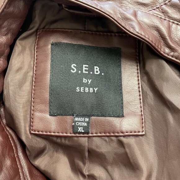 S.E.B. By Sebby Womens Burgundy Faux Leather Moto Jacket Full Zip  Sz XL - Picture 6 of 8